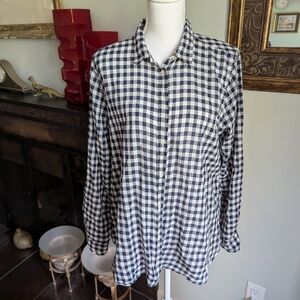 J.CREW Wms 14 Boy Shirt Gingham Plaid Blue White ButtonUp Blouse LightWeight 132
